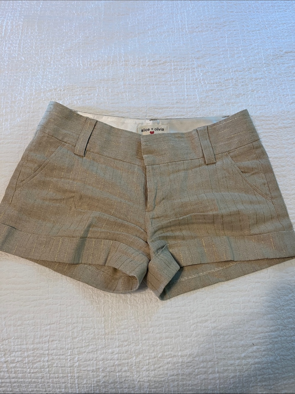 Alice + Olivia Tan Linen-Blend  Shorts with Metallic Thread 4